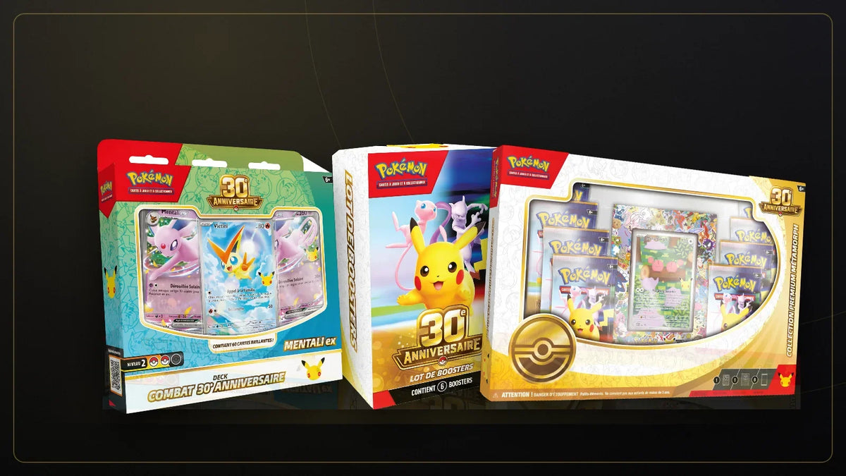 Deck Combat, lot de 6 boosters et Collection Premium du 30e anniversaire Pokémon pour débuter une collection