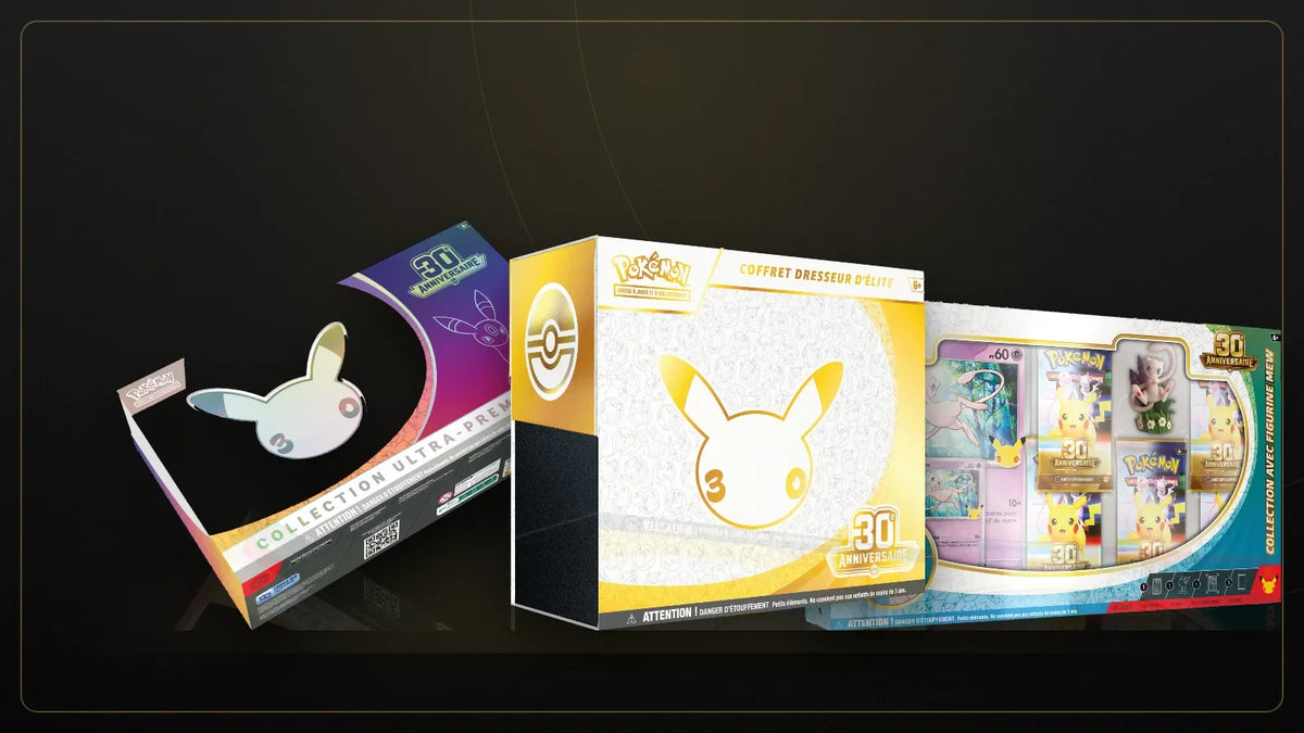 Collection Ultra-Premium, Coffret Dresseur d’élite et Collection avec figurine Mew du 30e anniversaire Pokémon