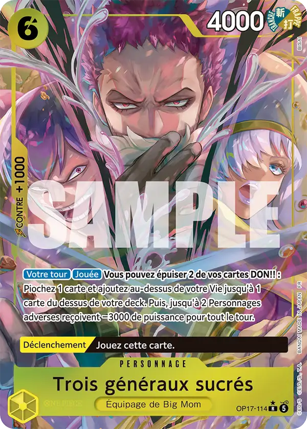 Sweet 3 Generals (Alternate Art) (Trois généraux sucrés (Alternate Art)) · The World's Strongest Warriors OP17-114 · FR