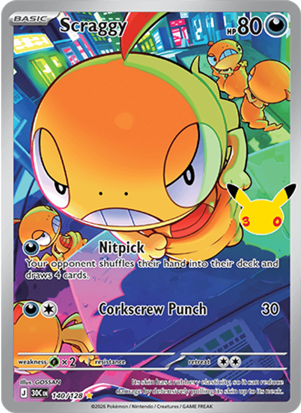 Carte Pokémon Baggiguane (Scraggy) 30C 140/128 – version anglaise