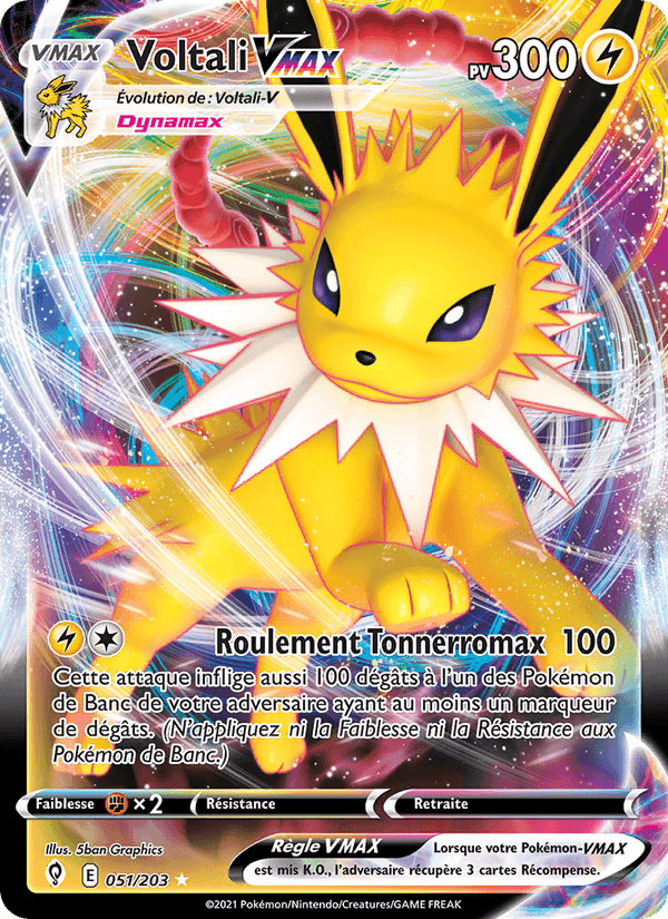 Carte Pokémon Voltali VMAX (Jolteon VMAX) EVC 51/203 – version française