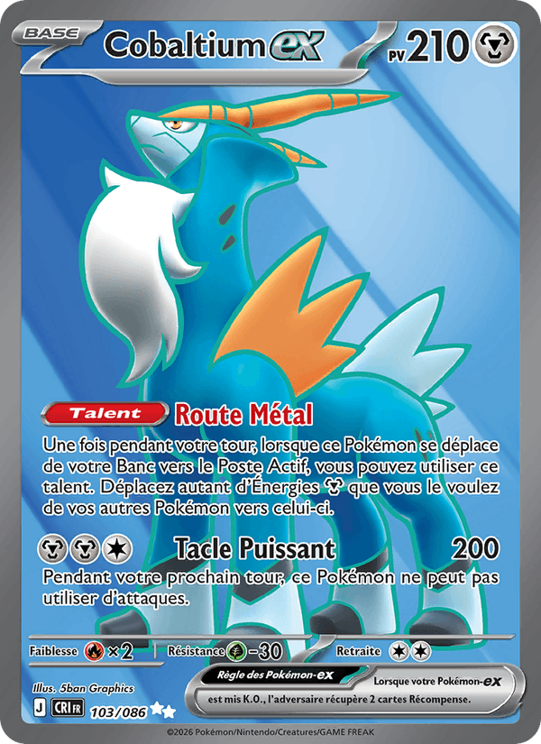 Carte Pokémon Cobaltium-ex (Cobalion ex) CRI 103/86 – version française