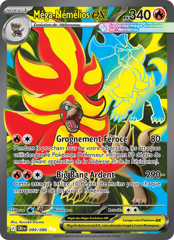 Carte Pokémon Méga-Némélios-ex (Mega Pyroar ex) CRI 099/86 – version française
