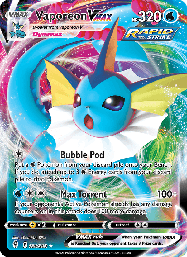 Carte Pokémon Aquali VMAX (Vaporeon VMAX) EVS 30/203 – version anglaise